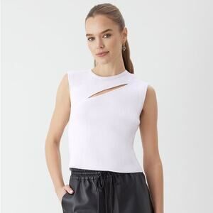 GSTQ White Ribbed Sleeveless Cutout Knit Stretch Top Size XS